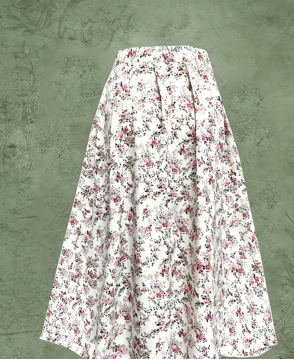 Ditsy Floral Elastic Waist Boho Maxi Skirt - Offwhite - 4