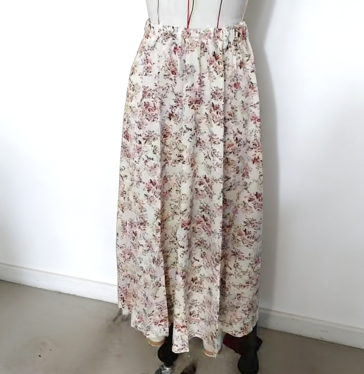 Ditsy Floral Elastic Waist Boho Maxi Skirt - Offwhite - 5