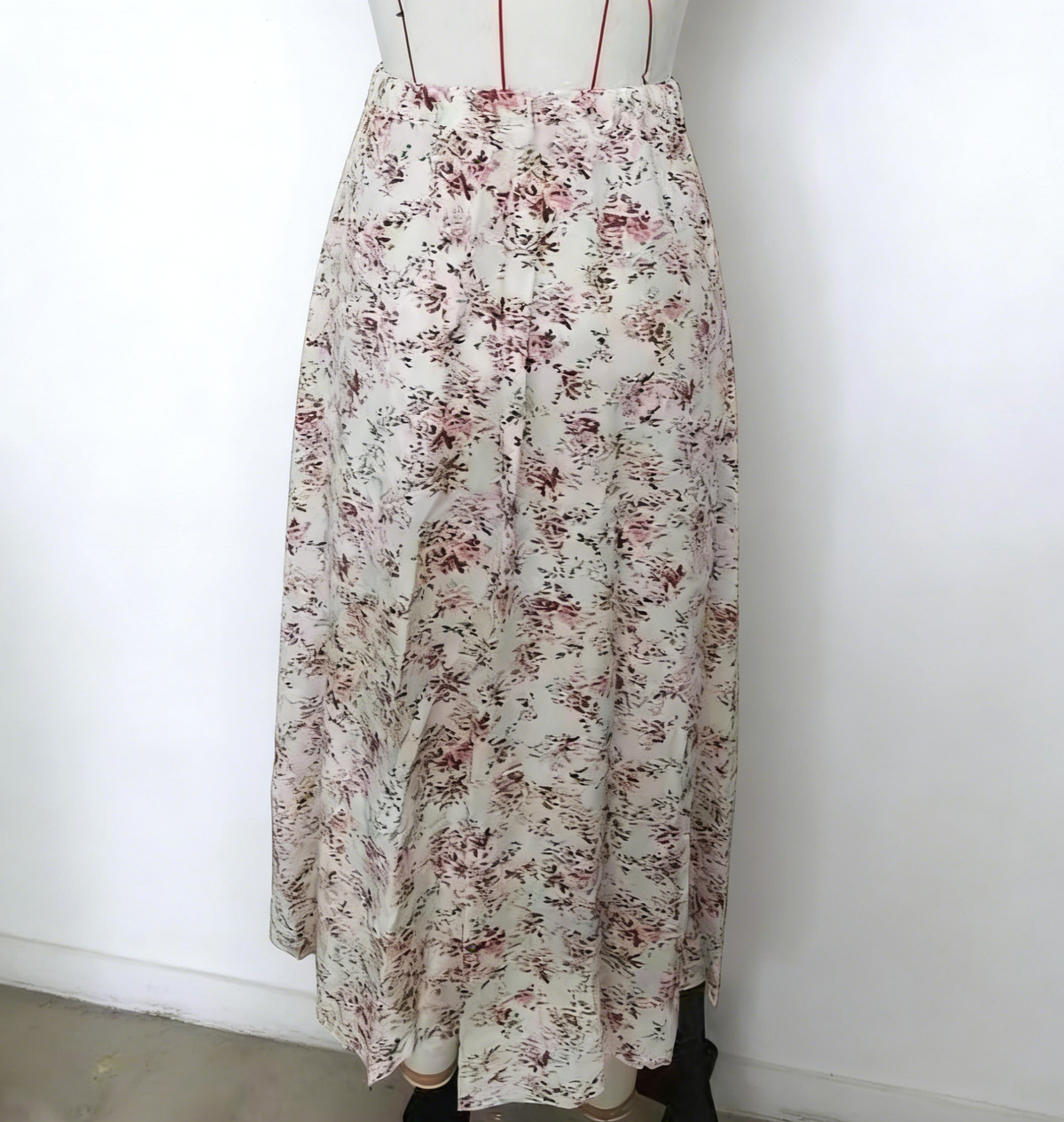 Ditsy Floral Elastic Waist Boho Maxi Skirt - Offwhite - 6