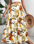 Ditsy Floral Elastic Waist Boho Maxi Skirt - Yellow