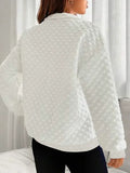 Quilted Texture Half Zip Pullover Sweatshirt - White
