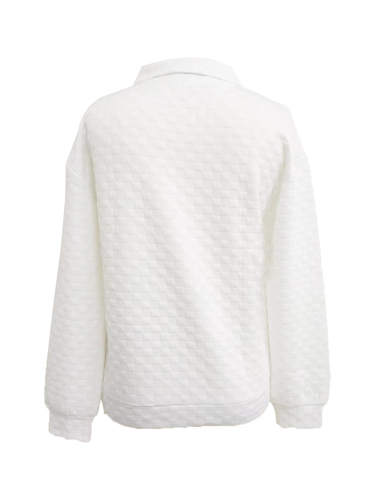 Quilted Texture Half Zip Pullover Sweatshirt - White - 1