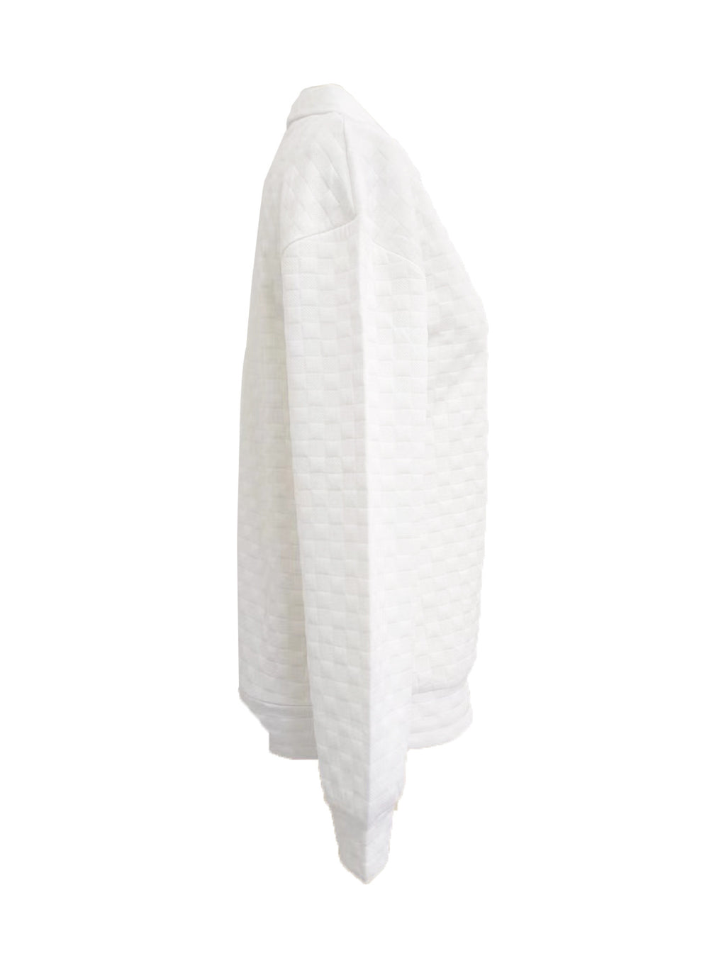 Quilted Texture Half Zip Pullover Sweatshirt - White - 2