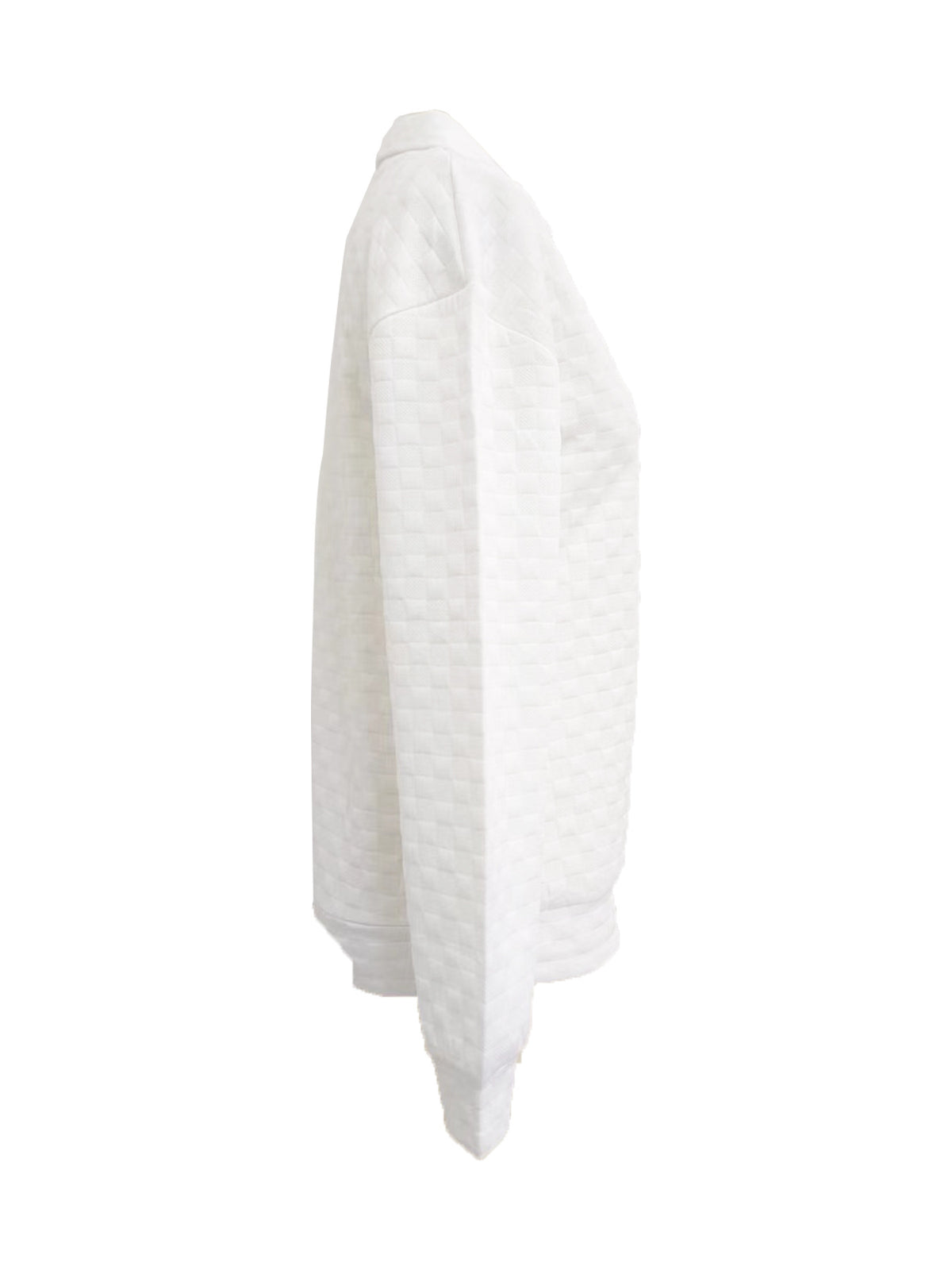 Quilted Texture Half Zip Pullover Sweatshirt - White - 2
