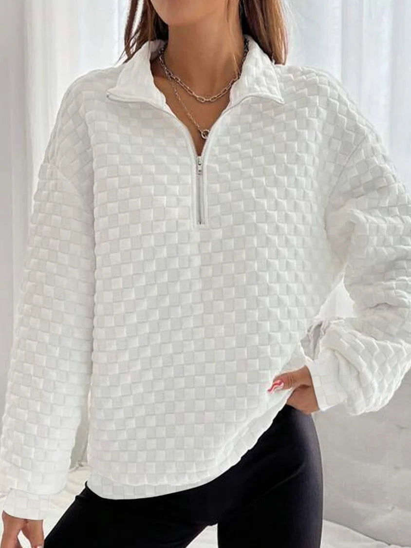 Quilted Texture Half Zip Pullover Sweatshirt - view 1