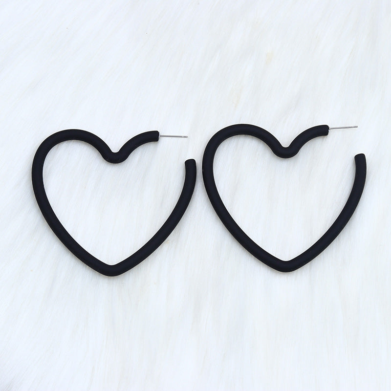 Large Open Heart Hoop Stud Earrings - Black
