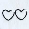 Large Open Heart Hoop Stud Earrings - Black