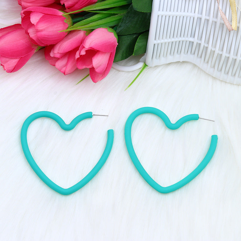 Large Open Heart Hoop Stud Earrings - Blue