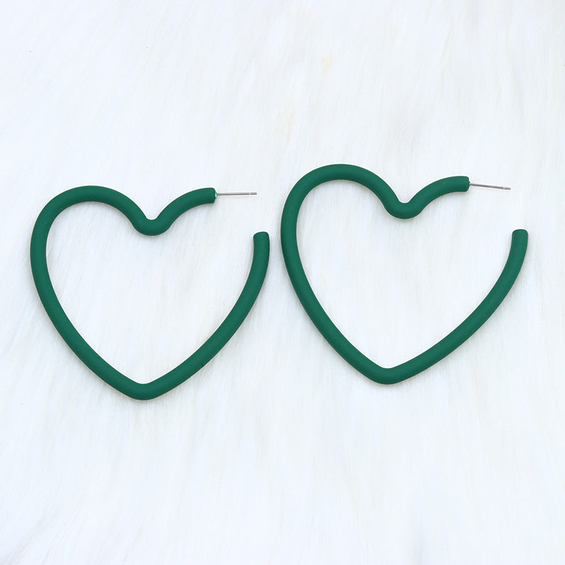 Large Open Heart Hoop Stud Earrings - DarkGreen