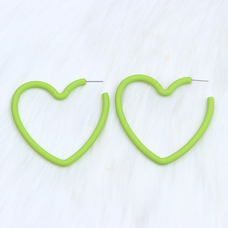 Large Open Heart Hoop Stud Earrings - Green