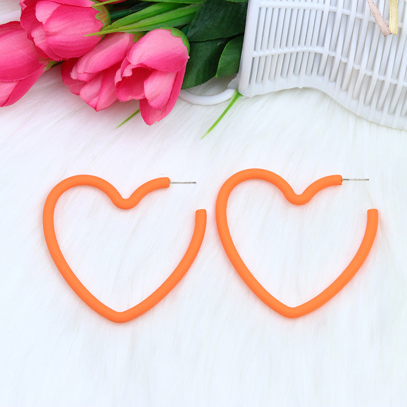 Large Open Heart Hoop Stud Earrings - Orange