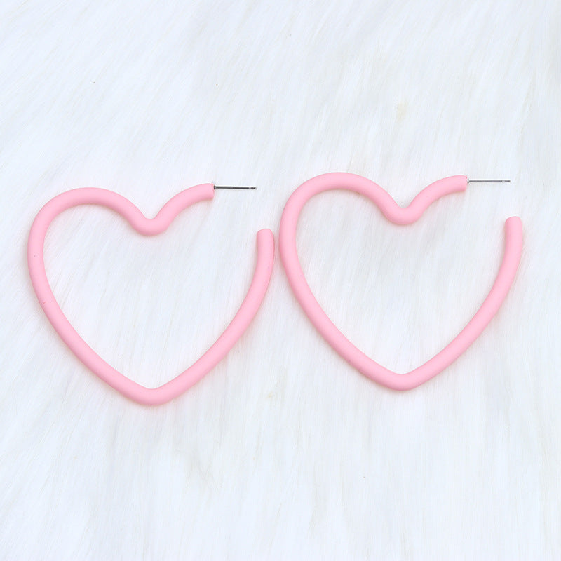 Large Open Heart Hoop Stud Earrings - Pink