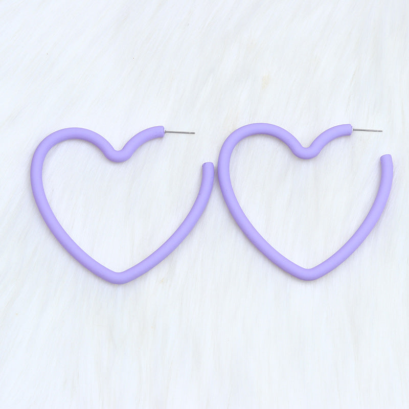 Large Open Heart Hoop Stud Earrings - Purple
