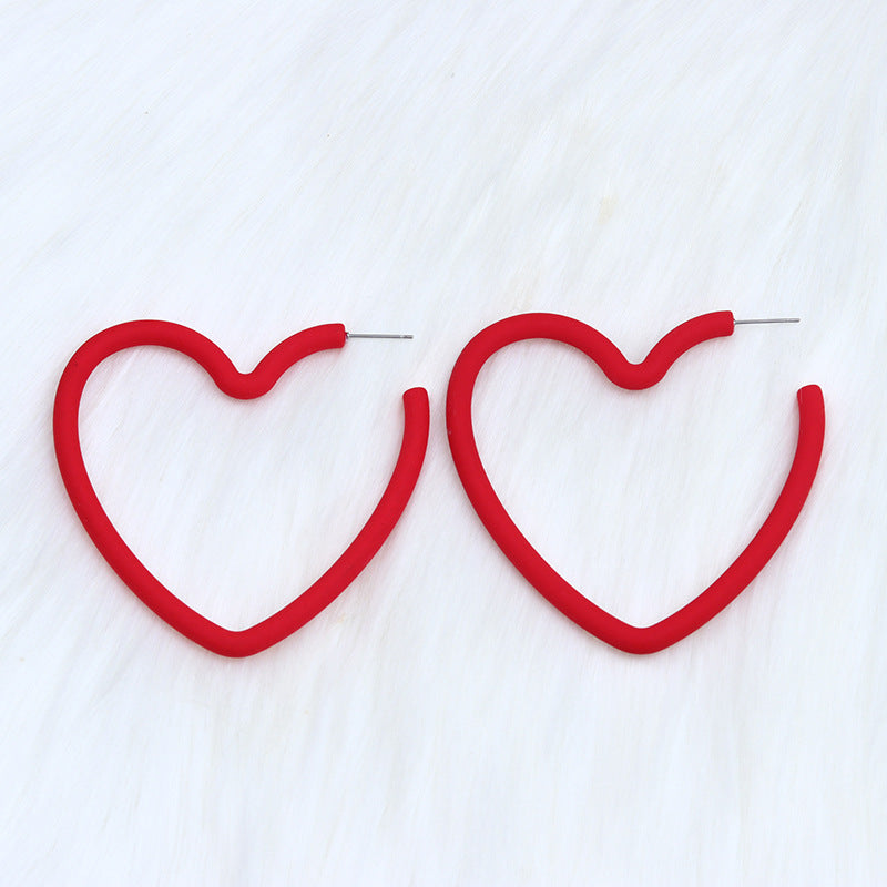 Large Open Heart Hoop Stud Earrings - Red