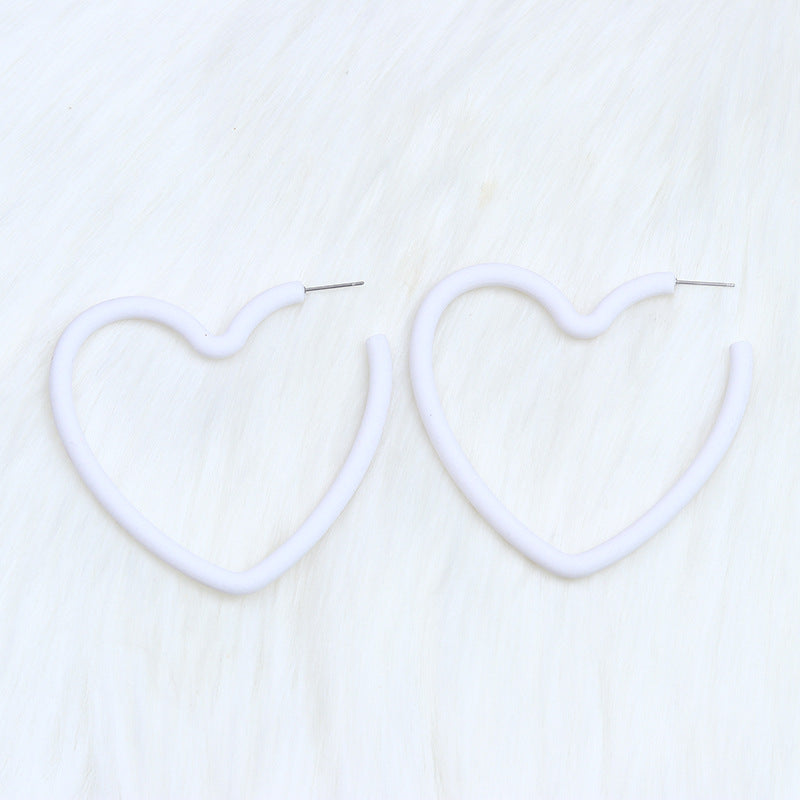 Large Open Heart Hoop Stud Earrings - White