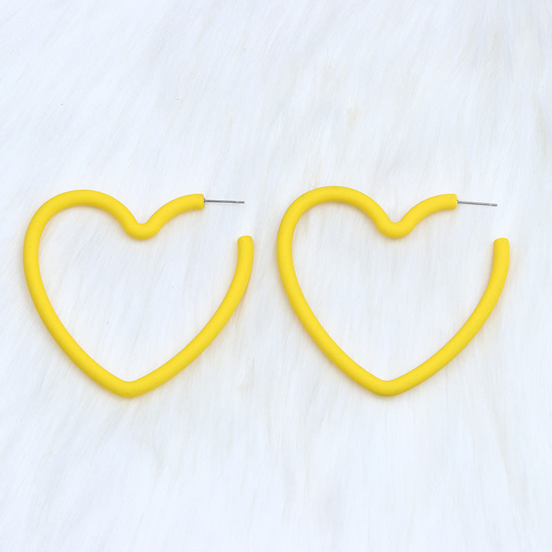 Large Open Heart Hoop Stud Earrings - Yellow