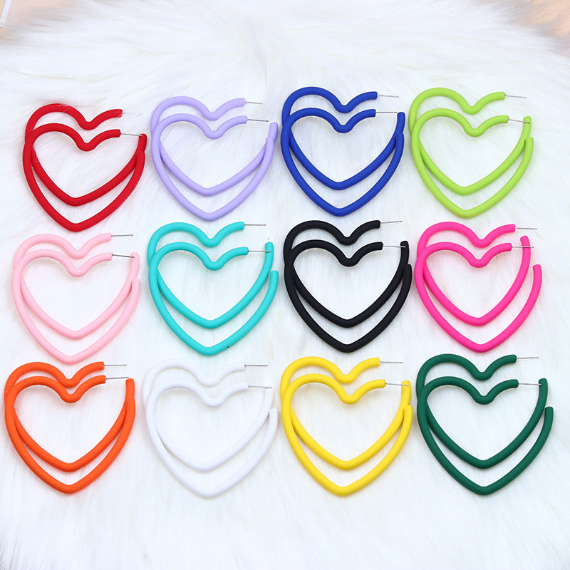 Large Open Heart Hoop Stud Earrings