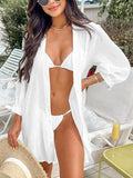 Tie Cuff Oversized Beach Shirt Cover Up - White