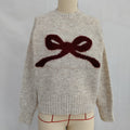 Bow Motif Slouchy Marled Knit Sweater - Apricot
