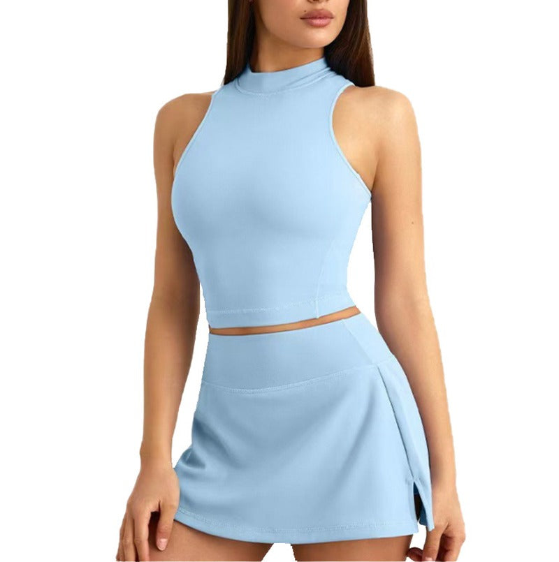 High Neck Crop Tank and Slit Tennis Skirt Set