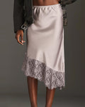 Satin Lace Hem Asymmetric Midi Skirt - White
