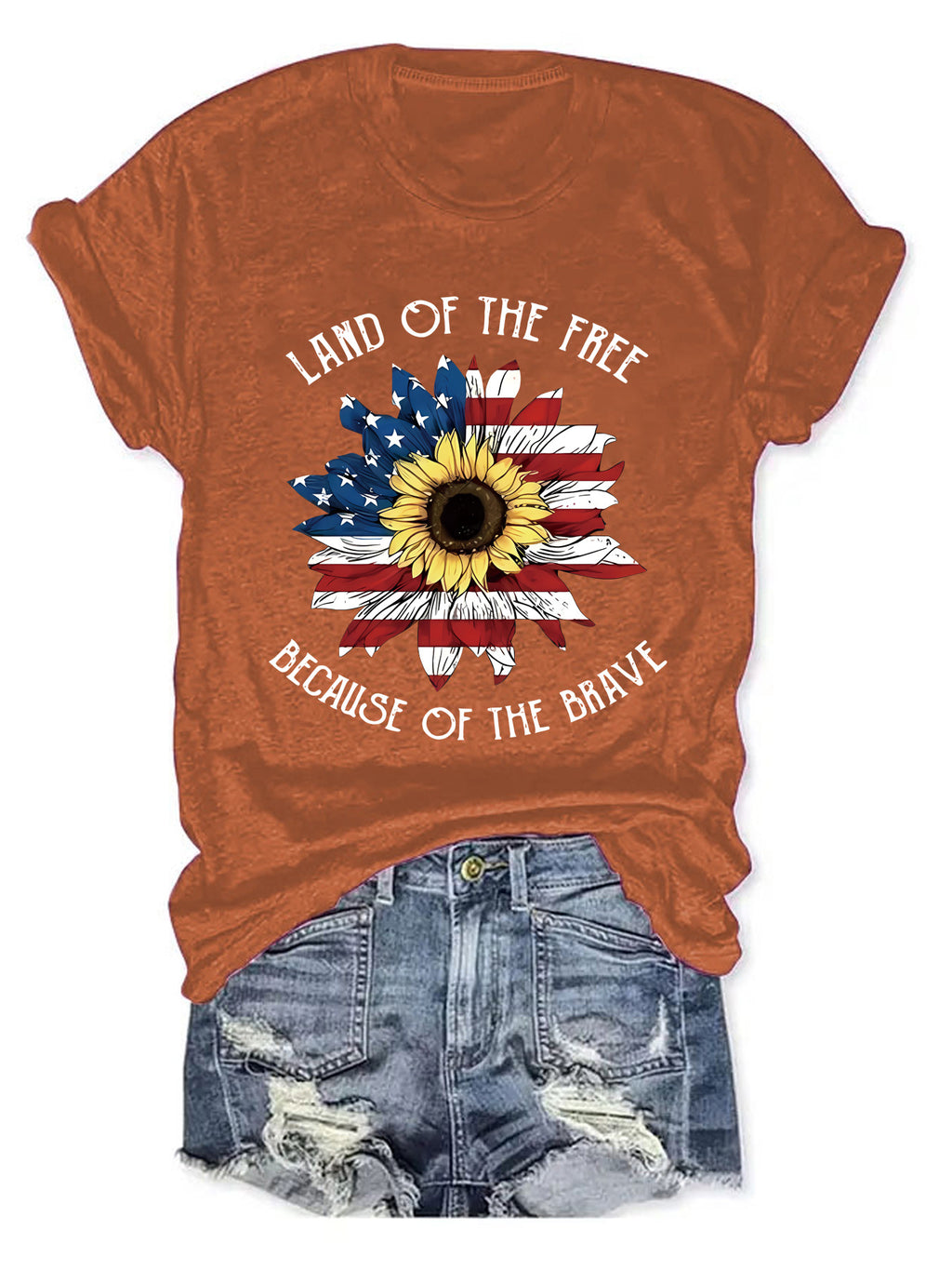 Land of the Free Sunflower Flag Tee - Rust
