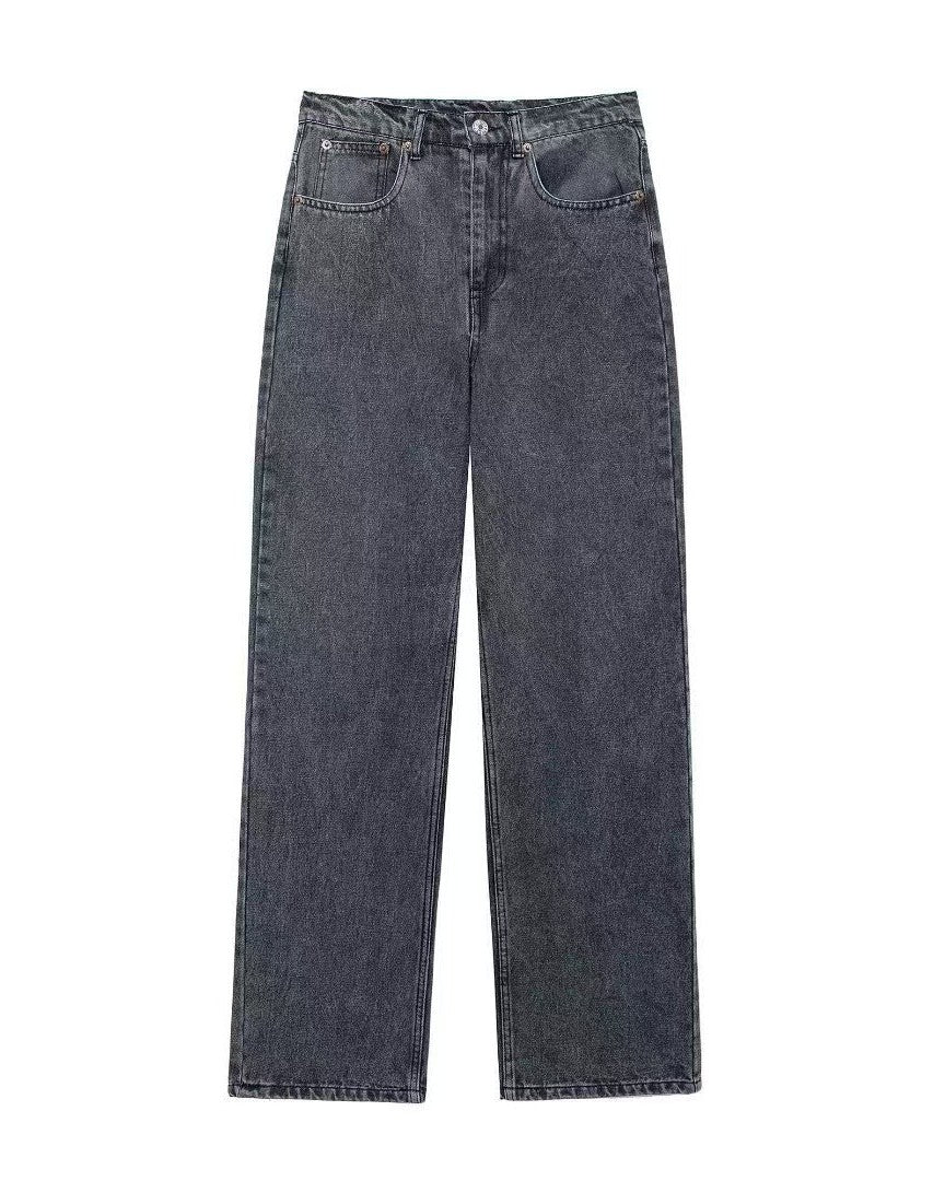 Contrast Patch Ripped Wide Leg Baggy Jeans - Black