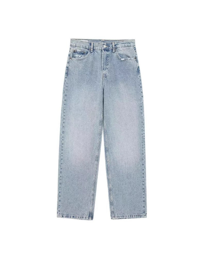 Contrast Patch Ripped Wide Leg Baggy Jeans - Blue - 1