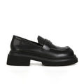 Burnished Chunky Platform Penny Loafers - Black