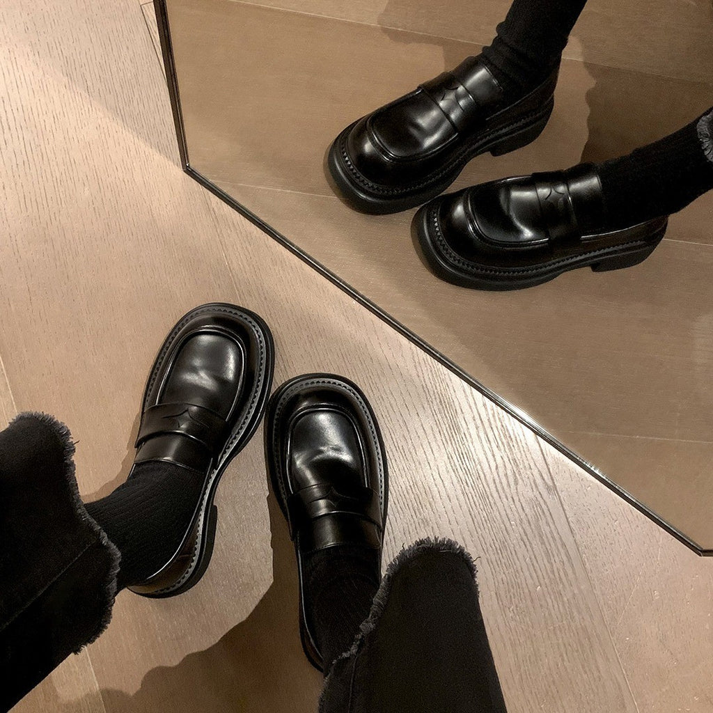 Burnished Chunky Platform Penny Loafers