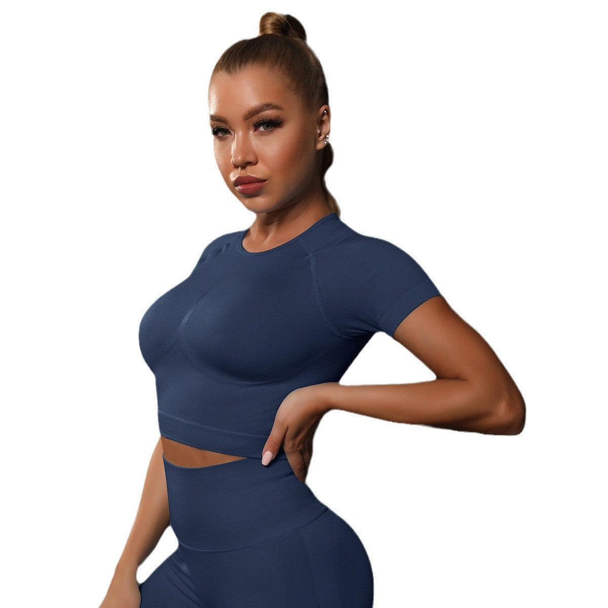 Seamless Contour Knit Short Sleeve Cropped Gym Tee