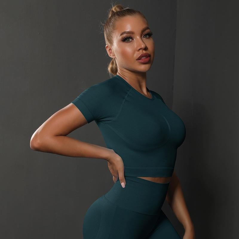Seamless Contour Knit Short Sleeve Cropped Gym Tee