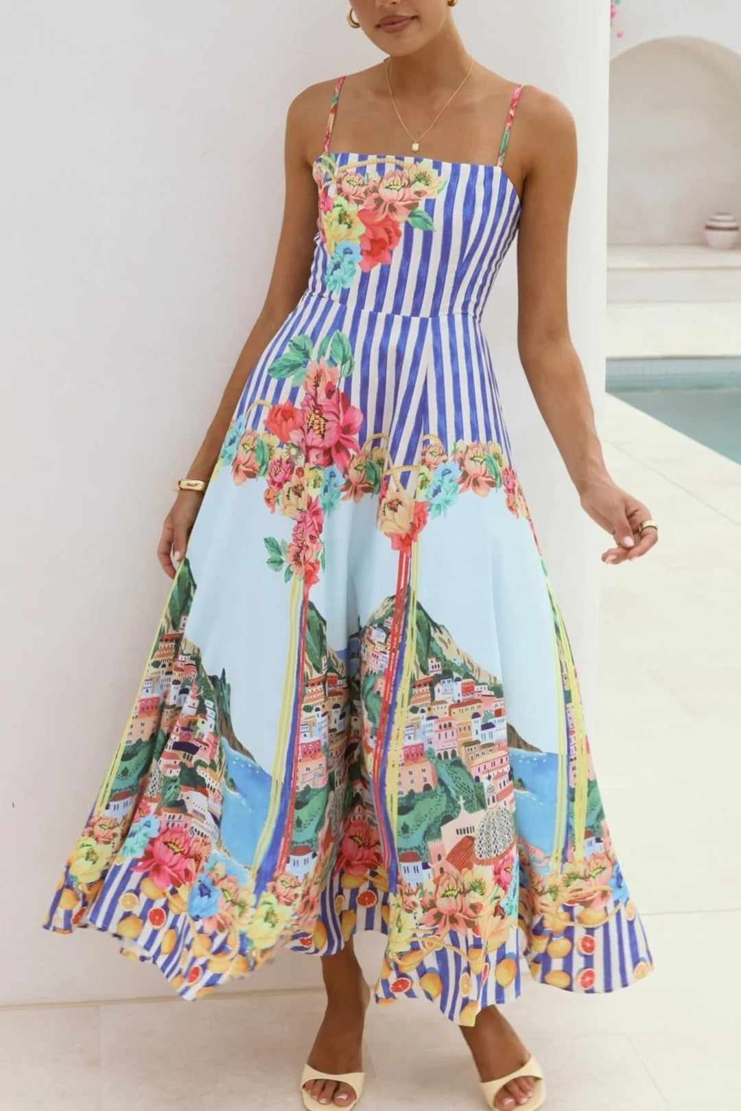 Coastal Village Print Cami Maxi Dress - Multi