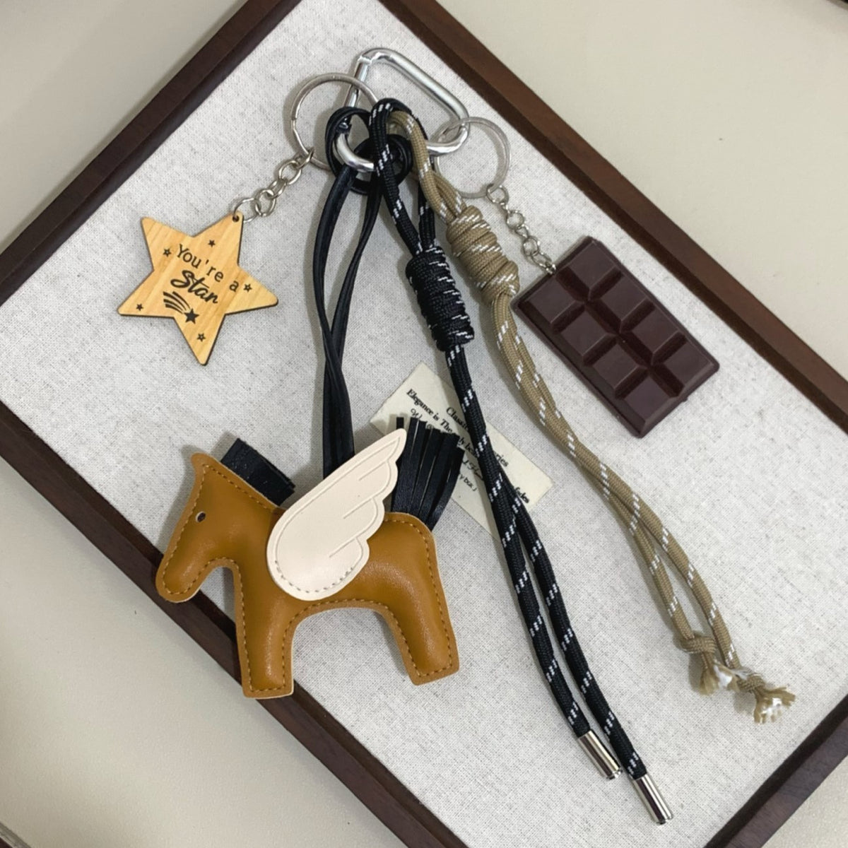 Winged Pony Tassel Bag Charm Keychain - Yellow