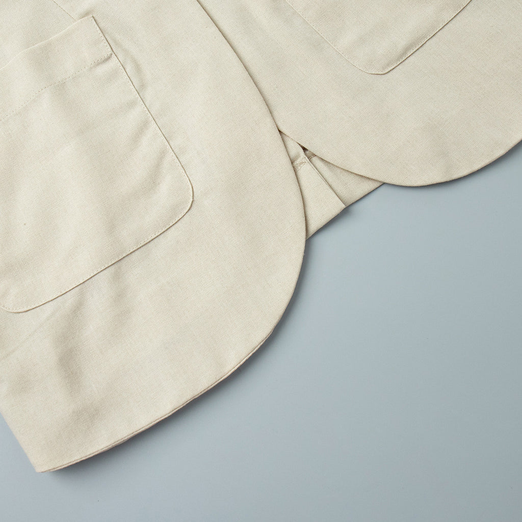Linen Blend Button Vest Pencil Skirt Set - Offwhite - 6