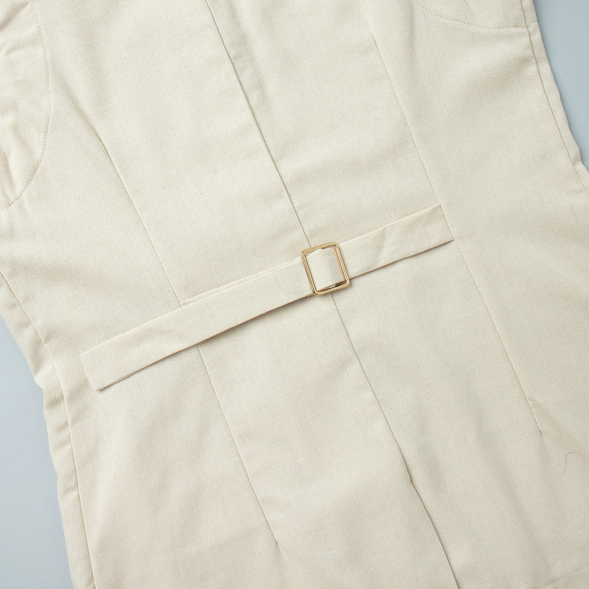 Linen Blend Button Vest Pencil Skirt Set - Offwhite - 7