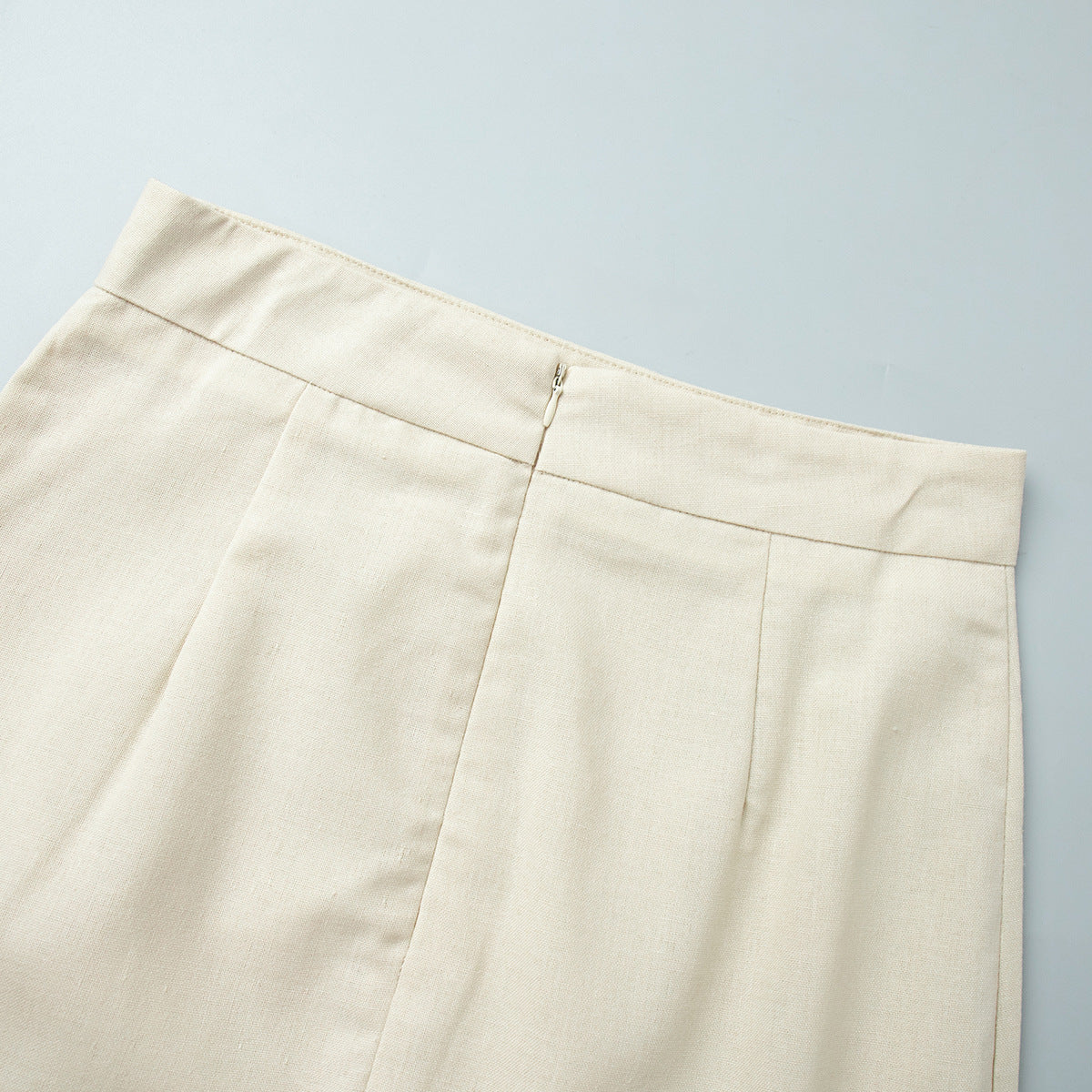 Linen Blend Button Vest Pencil Skirt Set - Offwhite - 8