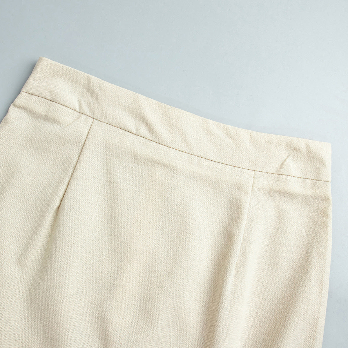 Linen Blend Button Vest Pencil Skirt Set - Offwhite - 9