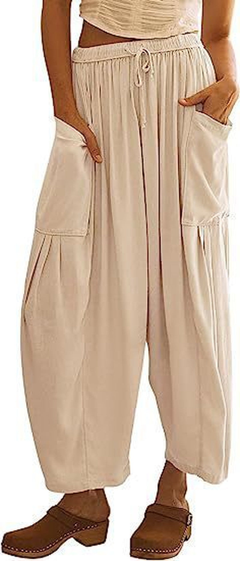 Balloon Wide Leg Lounge Pants With Pockets - Apricot