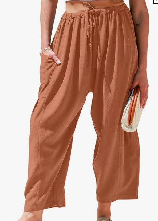 Balloon Wide Leg Lounge Pants With Pockets - Brown