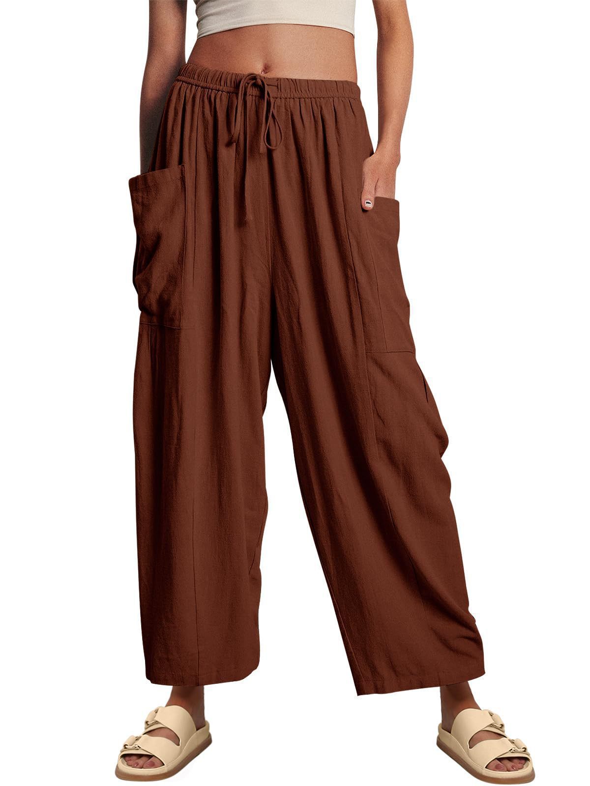 Balloon Wide Leg Lounge Pants With Pockets - Coffee