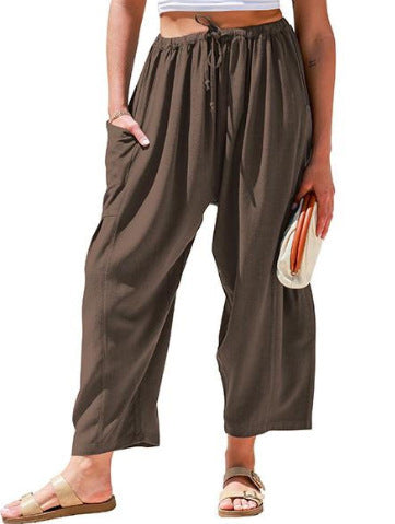 Balloon Wide Leg Lounge Pants With Pockets - DeepCoffee
