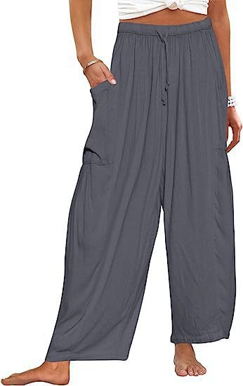 Balloon Wide Leg Lounge Pants With Pockets - Grey