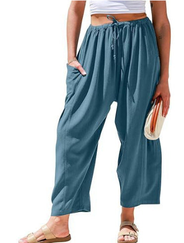 Balloon Wide Leg Lounge Pants With Pockets - LakeBlue