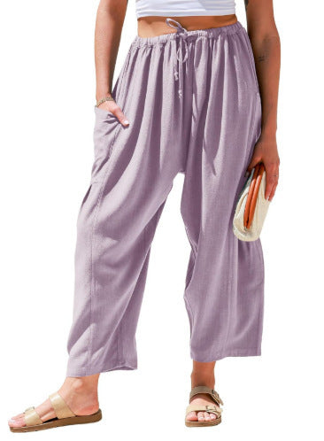 Balloon Wide Leg Lounge Pants With Pockets - LightPurple