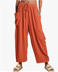 Balloon Wide Leg Lounge Pants With Pockets - Orange