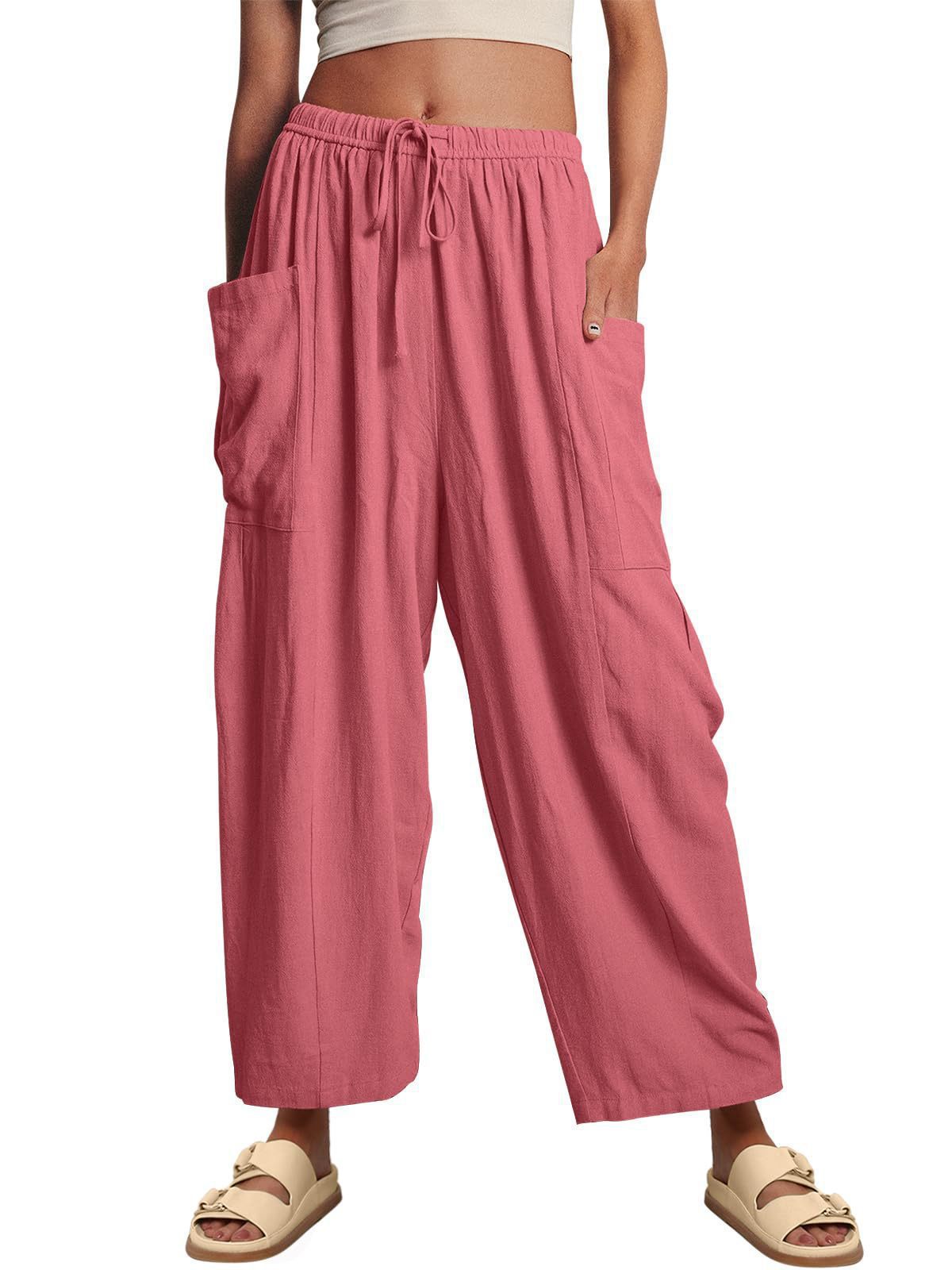 Balloon Wide Leg Lounge Pants With Pockets - Pink