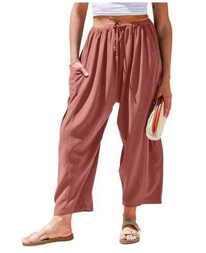 Balloon Wide Leg Lounge Pants With Pockets - Red