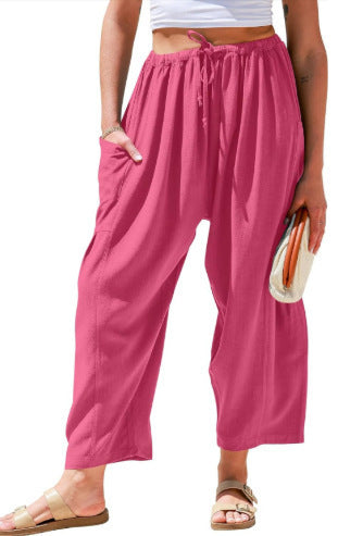 Balloon Wide Leg Lounge Pants With Pockets - Rose
