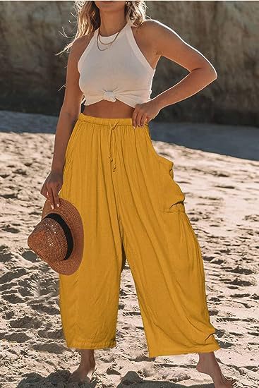 Balloon Wide Leg Lounge Pants With Pockets - Yellow